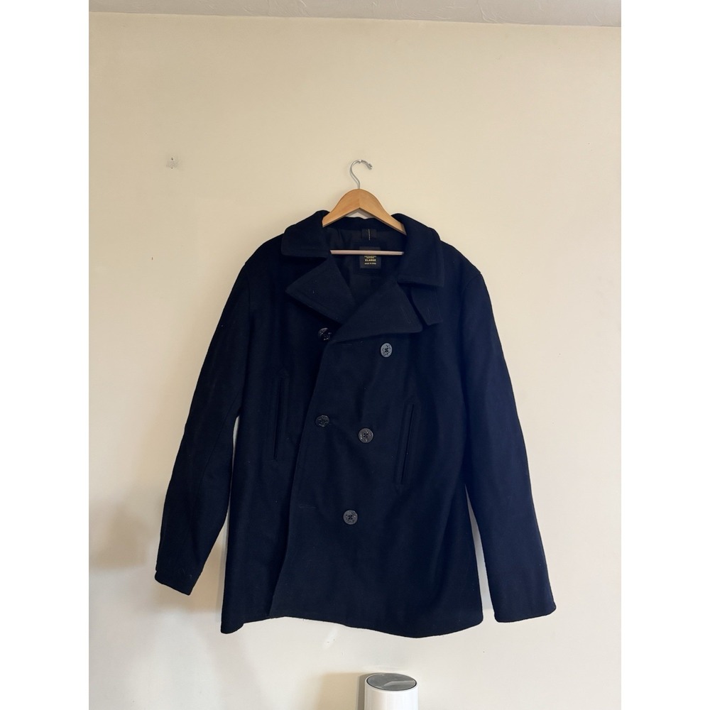 Wool Coat Men's x-Large Pea Black Old Navy Thick Classic Double Breasted Preppy